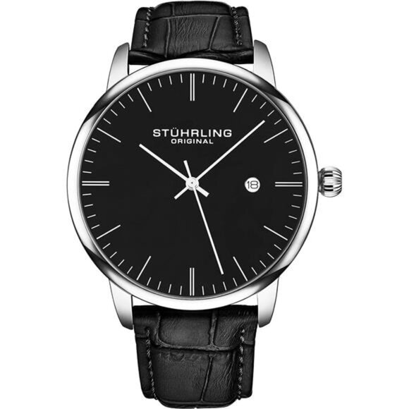 Original Mens Black Watch Calfskin Leather Strap Classic Dress Wrist